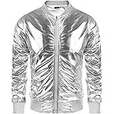 COOFANDY Men's Metallic Jacket 70s Disco Dance Party Costume Shiny Varsity Zipper Baseball Bomber Jacket