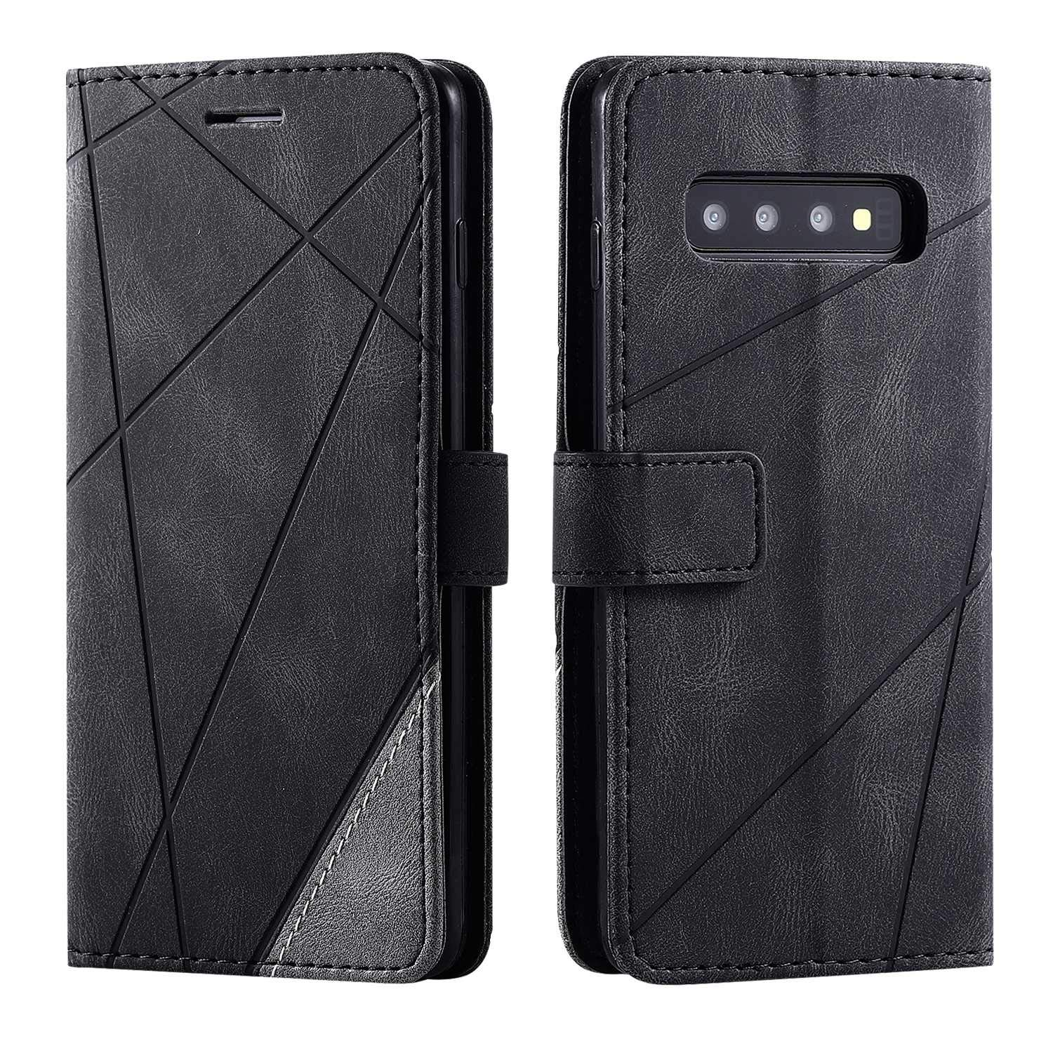 SONWO Case for Galaxy S10 Case, Premium Leather Flip Wallet Case Magnetic Closure Card Slots Kickstand Phone Case for Samsung Galaxy S10, Black