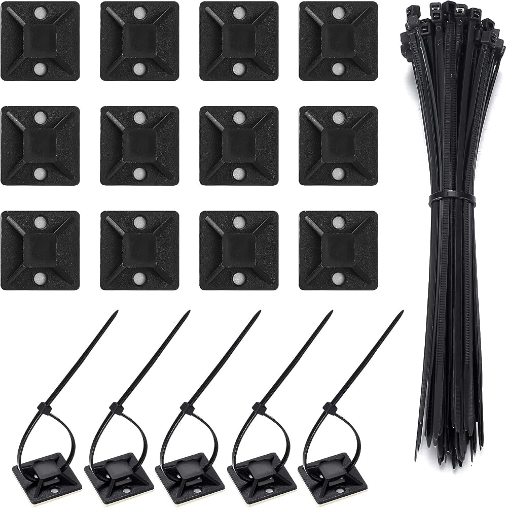 Juliyeh Cable Ties Adhesive Mounts 200 Pcs Self Locking Nylon Tie Wraps