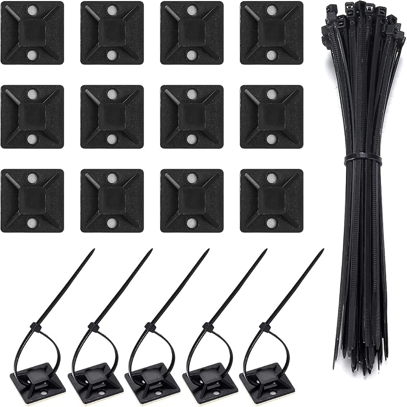 Juliyeh Cable Ties Adhesive Mounts 200 Pcs Self Locking Nylon Tie Wraps