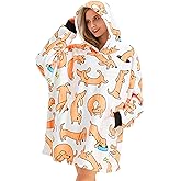 Huglanket Dachshund Gifts for Women, Wiener Dog Blanket Hoodie Wearable Hooded Blanket, One Size