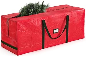 Zober Large Christmas Tree Storage Bag - Fits 9 Ft Artificial Trees - Plastic, Waterproof Christmas Tree Bag For Storage Box For Xmas - Strong, Durable Handles - Label Card Slot - Red