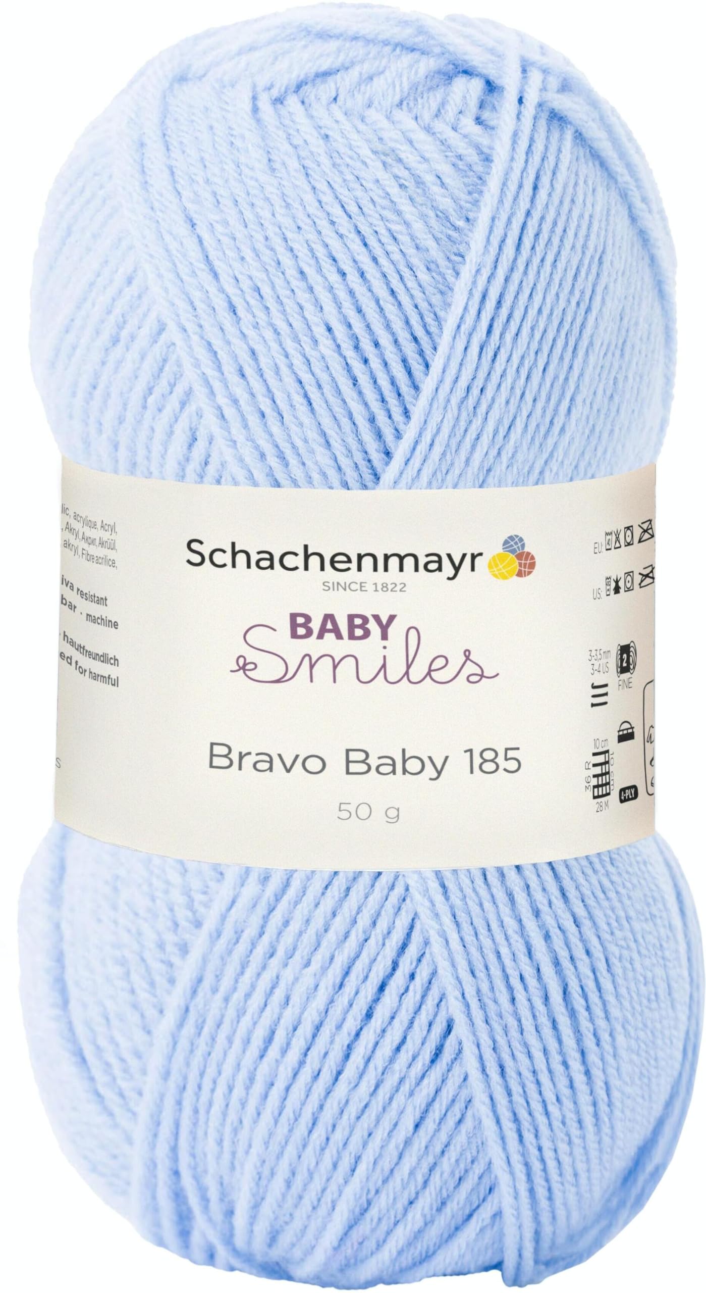 Schachenmayr Bravo Baby 185 hand knitting yarn, crochet yarn, baby yarn, 9801212, 100% Polyacrylic, light blue, 6 x 12 x 6 cm