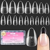 Beetles Medium Almond Nail Tips, 320pcs 16 Sizes(00-14) | Half-Matte Pre-Etched Full Cover Soft Gel Nail Tips Flat-X Press On Fake Nails Acrylic, DIY Nail Extension Gift for Women