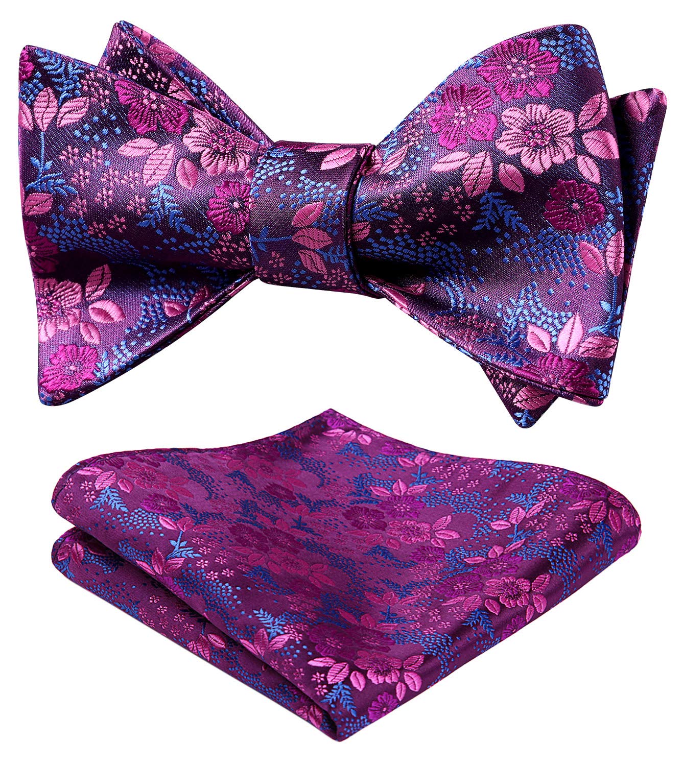 HISDREN Mens Bow Tie Floral Self Tie Bowtie and Handkerchief set Purple Pink Bowties for Men and Handkerchief Wedding Party Prom