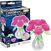 BePuzzled | Roses in Vase Original 3D Crystal Puzzle, Ages 12 and Up, Pink | Pink Roses in Vase Crystal 3D Puzzle, 47-Piece Brain Teaser, Collectible Floral Display Model, Level 2, Ages 12+