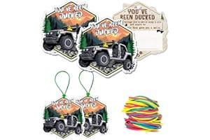 You've Been Ducked Cards, Duck Duck Tags, Ducking Game Cards, Ducked Tags, Rubber Duck for Tag Yellow DCUK and White JP Car Design, with Round Hole and Rubber Bands 50 Pack