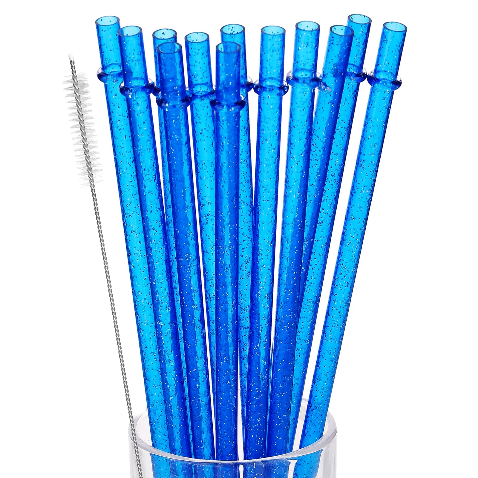 Photo 1 of 12Pcs Reusable Plastic Straws Colorful Plastic Straws, 11 Inch Long Hard Cup Drinking Straw with Cleaning Brush-Sapphire Blue