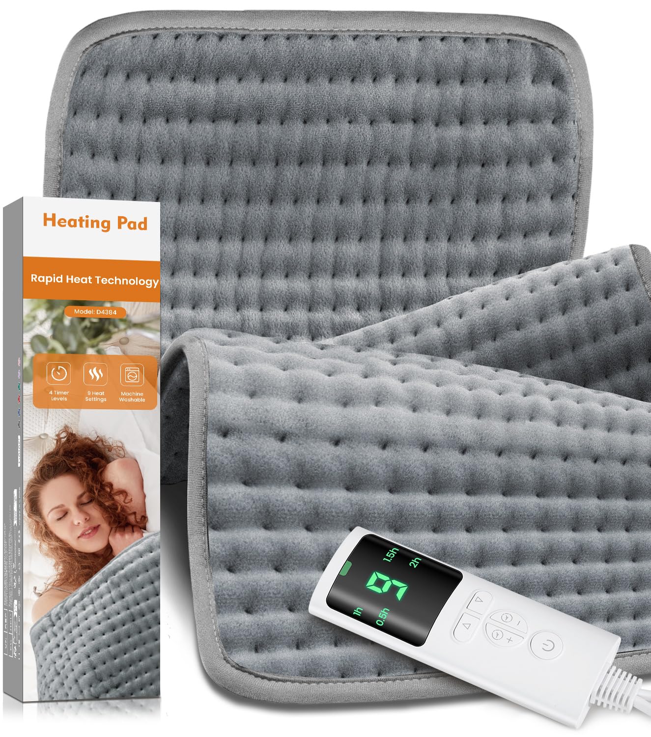 Photo 1 of 17''×33'' Heating Pad for Back Pain, Electric Heating Pad with 9 Heat Settings & 4 Timers Auto Shut Off, Extra Large Heating Pad for Period Cramps & Sore Muscles, Machine Washable, Dry & Moist Heat