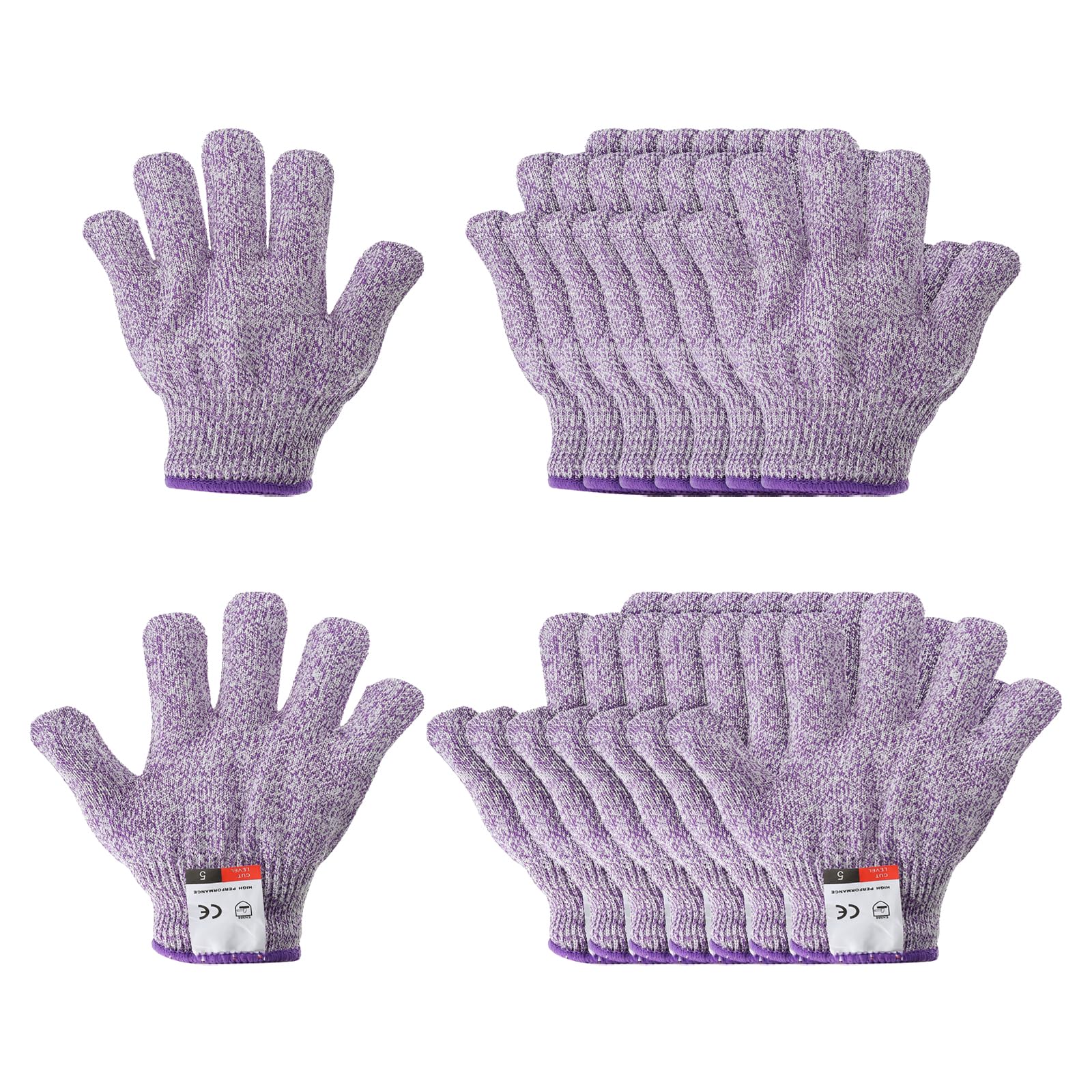 PATIKIL Cut Resistant Gloves, 8 Pair Level 5 Protection Anti Cutting Gloves Cut Proof Gloves for Kitchen Wood Carving Working, XXX-Small, Purple