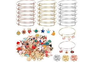 UPINS 30Pcs Silver Expandable Blank Bracelets Adjustable Wire Bangles with 100Pcs Tibetan Silver Charms, 200Pcs Open Jump Rings for Jewelry Making (Multicolor)