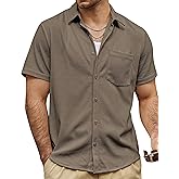 VATPAVE Mens Casual Waffle Shirt Short Sleeve Button Down Summer Shirts Loose Fit Beach Shirts