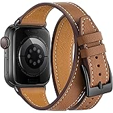Bestig Bands Compatible with Apple Watch Band 49mm 46mm 45mm 44mm 42mm(Series 3 2 1) Women Men, Genuine Leather Double Tour Designed Slim Strap for iWatch Ultra SE Series 10 9 8 7 6 5 4(Brown+Black)