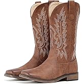 IUV Cowboy Boots For Women Square Toe Wide Western Boots Mid Calf Cowgirl Boots Pull On Embroidered Brown Cowboy Boots