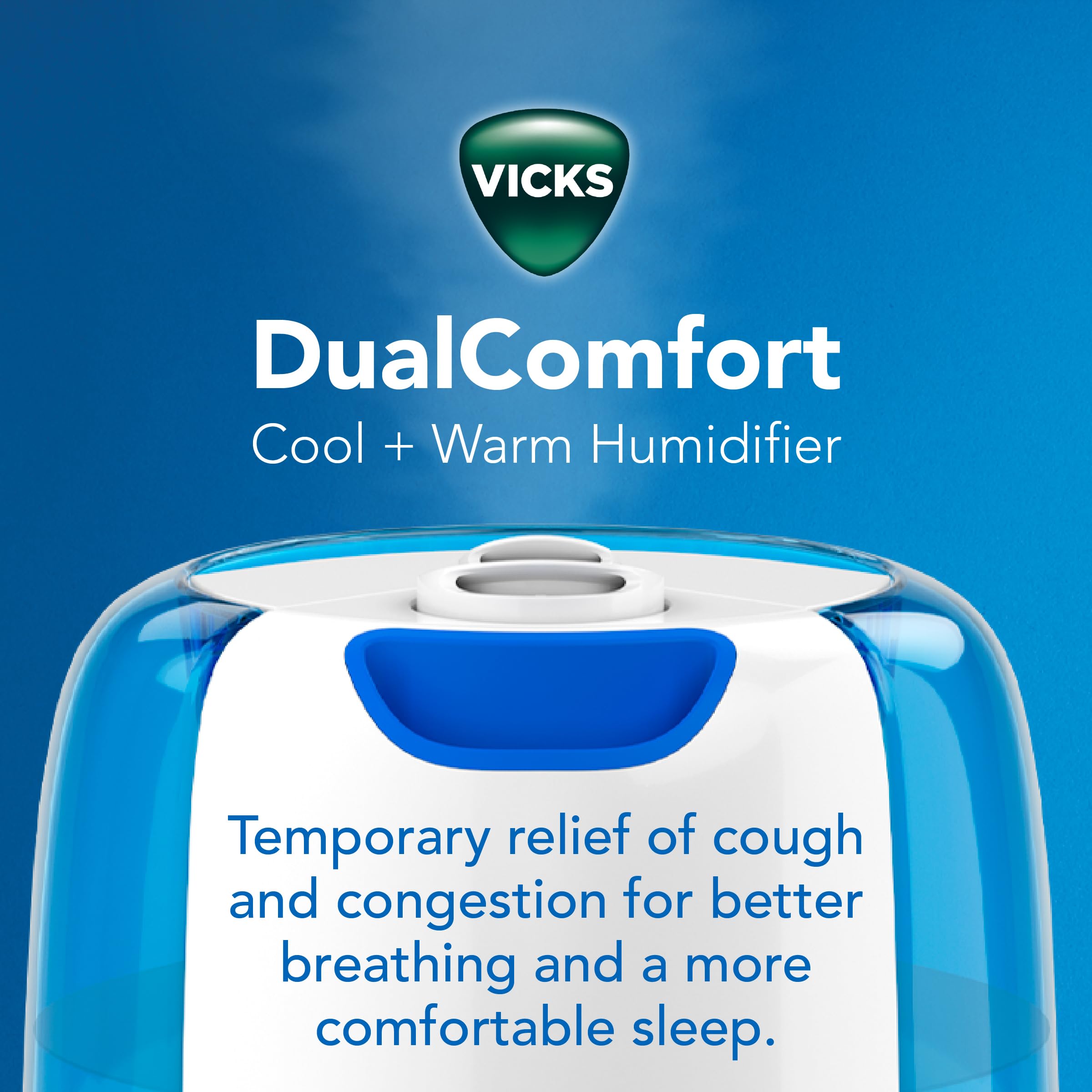 Vicks Dual Comfort Cool + Warm Mist Humidifier for Bedrooms With Fusion Technology, Compatible with Vicks VapoPads and Vicks VapoSteam, White