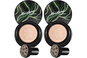 QIUFSSE 2PCS Mushroom Head Air Cushion CC Cream Foundation,Moisturizing Mushroom Head Foundation BB Cream Makeup Foundation Matte Concealer Full Coverage Long-lasting Oil Control (Natural)