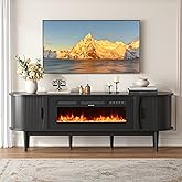 Decofy 70″ Fluted Fireplace TV Stand for 80″ TVs, Remote & Touch Control, Adjustable Flame Colors & Temperature Entertainment Center with Storage, Modern Media TV Console Table for Living Room (Black)