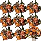 ASTRYAS 8Pcs Peonies Artificial Flowers, Fall Fake Peony Silk Burnt Orange Dried Peonies Fall Flowers Bouquet for Autumn Centerpiece Table Wedding Party Home Decor
