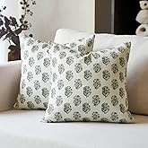 DOMVITUS Set of 2 Floral Pillow Covers 18x18, Block Print Pillow Covers Vintage Neutral Decorative Farmhouse Throw Pillow Covers for Couch Bed Living Room Dusty Green