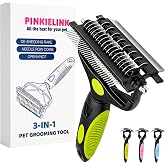 PINKIELINK 3-IN-1 Pet Grooming Tool - Undercoat Rake, Dematting Comb &amp; Deshedding Brush for Cats, Dogs, Horses - Removes Mats, Tangles &amp; Loose Fur, Reduces Shedding &amp; Prevents Hair Mess (Green)