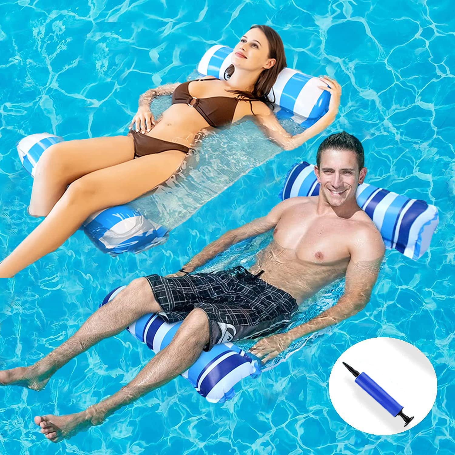 2 Pack Pool Float Water Hammock,Inflatable hammock Swimming Pool Float Hammock for Adults, 4-in-1Multi-Purpose Water Floating Chair Bed Raft Recliner Float Lounger Float Hammock with Infloator Pump — image 1