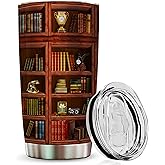 Book Tumbler Library Travel Mug Bookish Gifts For Book Lovers Women Librarian - Bookish Gifts For Readers - Reading Mug Bookshelf Mugs Nerd Writer Stainless Steel Tumbler 20oz Coffee Cups With Lid