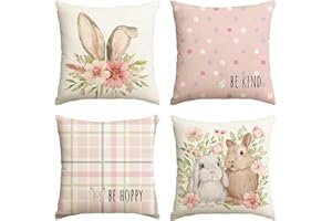 AVOIN colorlife Easter Rabbit Flower Buffalo Plaid Be Hoppy Throw Pillow Cover, 18 x 18 Inch Polka Dot Bird Be Kind Cushion C