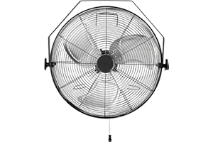 鶹 Basics 45.7cm Indoor Wall-Mounted Fan, Industrial Fan, With Tilt Head, Heavy-Duty Metal Blades, 3 Speeds Up to 1550 RP