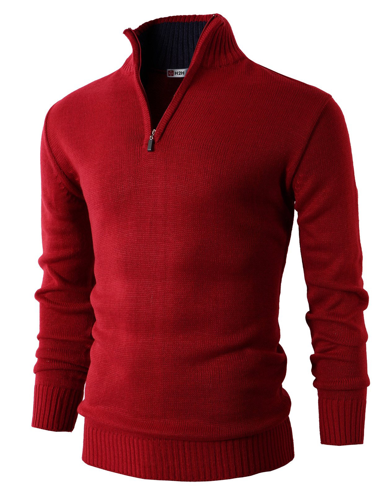 Photo 1 of H2H Mens Casual Slim Fit Long Sleeve Knitted Sweaters Top Quarter Zip Mock Neck Pullover RED US XL/Asia 2XL (KMOSWL021)
