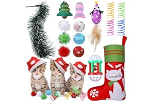 Supervitae 33 Pcs Christmas Cat Stocking Toy Kit Gift Including Filled Ball Feather Teaser Toy with Bell and Cat Interactive Toy Stuffer for Pets