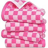 Jacquotha Pink Hand Towels 4 Pack, Cotton Decorative Bathroom Hand Towel & Checkered Kitchen Decor, for Her Women Girls Valentines Gifts, 13" x 29"