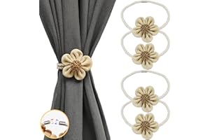 YMMLLP Magnetic Curtain Tiebacks Curtain Ties Boho Flower Magnetic Curtain tie backs Handmade Curtains tiebacks Curtain holder Tie backs Curtain holdbacks for Home Outdoor Office Decorative Curtain(4, White)
