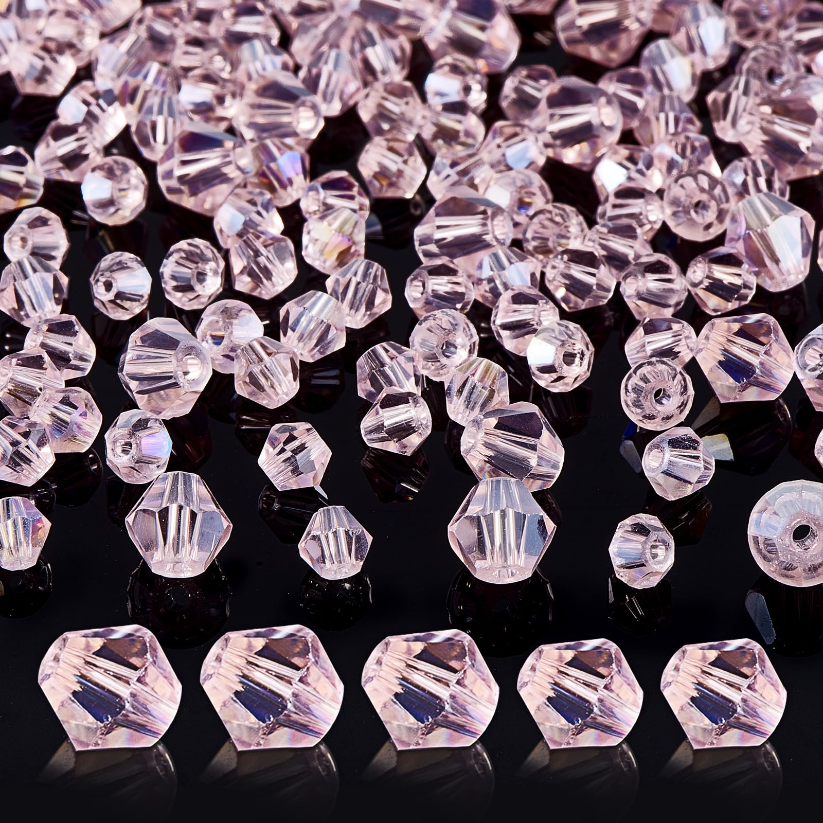 BEEFLYING 800Pcs 4mm 6mm Pink Crystal Bicone Glass Beads for Jewelry Making, Faceted Transparent AB Color Glass Beads for Necklace Bracelet Earring Sewing Diy