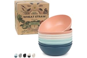 Grow Forward Premium Wheat Straw Cereal Bowls - 20oz Reusable Small Plastic Bowls Set of 8 - Unbreakable BPA-Free Dishwasher & Microwave Safe Soup Bowls for Kitchen, Camping, RV - Tropical