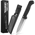 FLISSA 9" Fixed Blade Knife, D2 Steel Hunting Knife for Camping, Outdoor, Bushcraft and Survival, G10 Handle, Leather Sheath Included, Christmas Gifts for Husband, Father, Friend