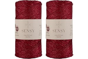 S SENSY 2 Pack of Sensy Premium 2mm 251 Yards Sparkle Polyester Rope 90% Polypropylene 10% Polyester Cord Macrame Cord 2mm Crochet Bag Cord Macrame Rope Crochet Thread Gift for Knitter (Dark Red Sparkle)
