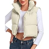 Cityork Women's Cropped Puffer Vest Sleeveless High Stand Collar Crop Outerwear Zip Up Warm Padded Gilet