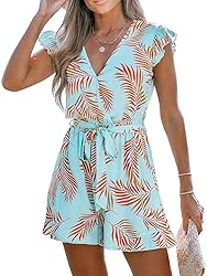 CUPSHE Women's Romper Tropical Flutter Sleeve Boho