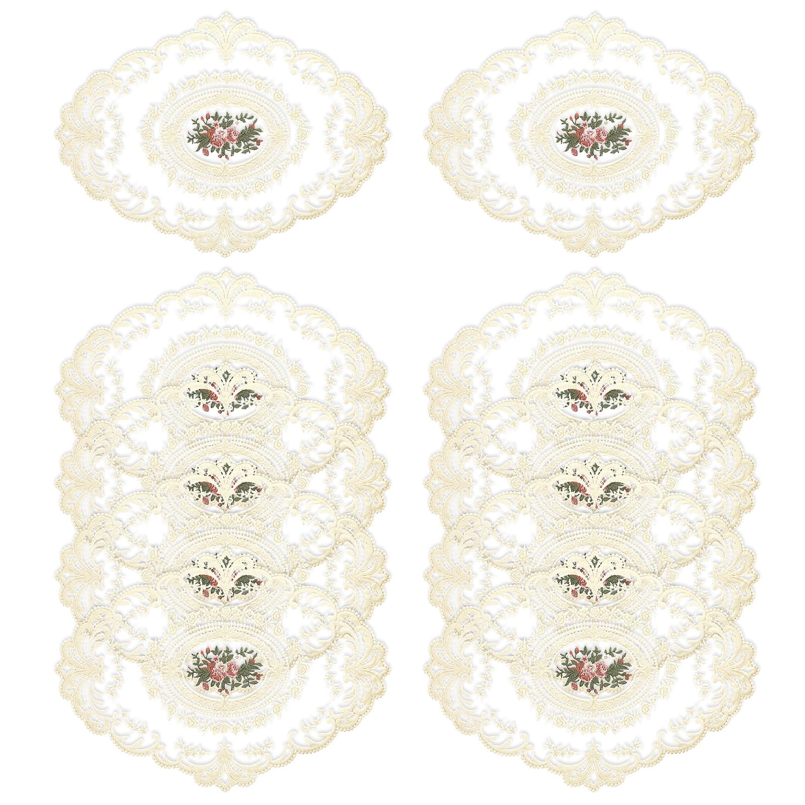 Photo 1 of 10 Packs Lace Placemats Retro French Crochet Table Placemats Cup Mat Handmade Embroidered Crochet Table Mats Hollow Vase Place Mats for Home Kitchen Wedding Decoration(12x17inches)