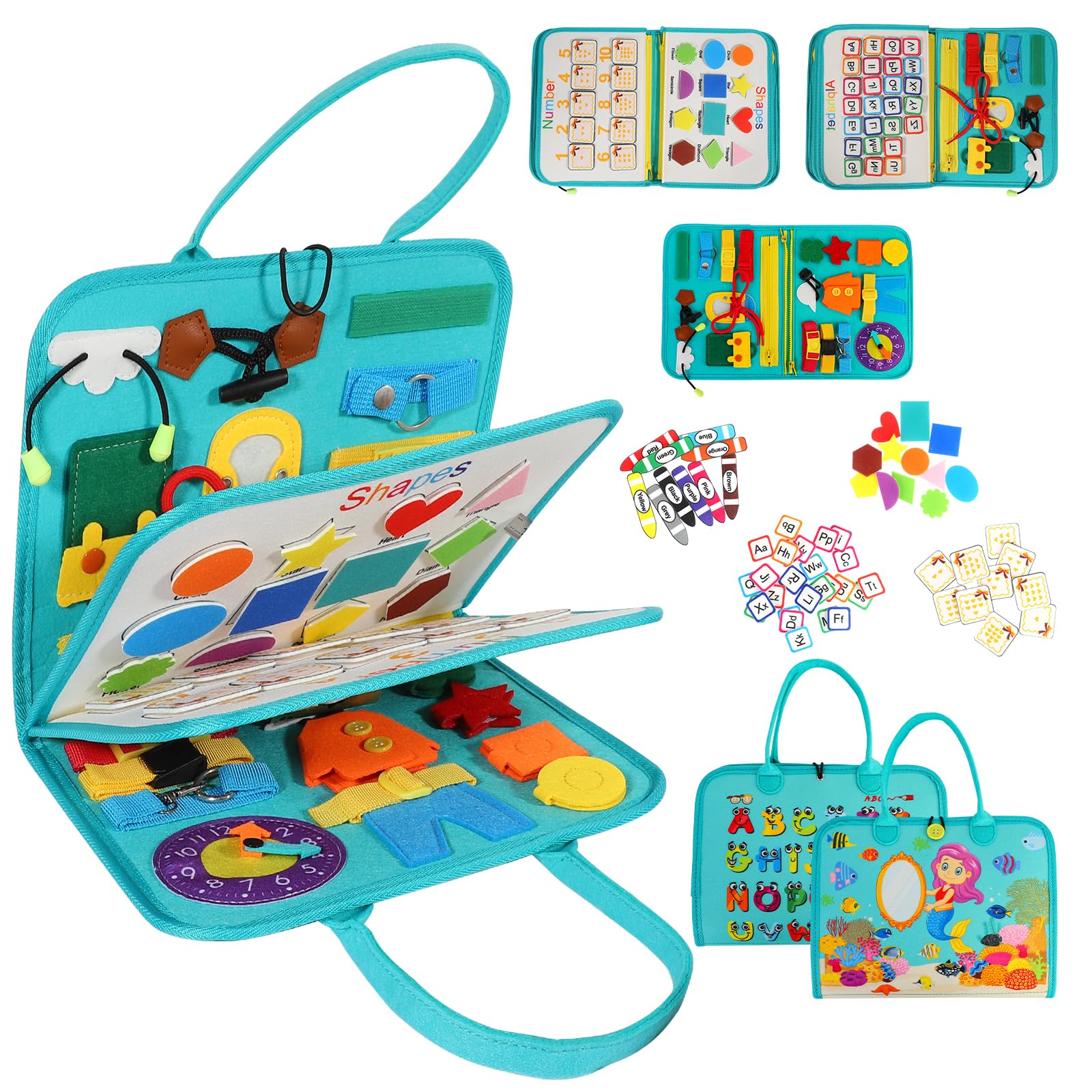 Busy Board for Toddlers, Busy Book Sensory Board Toy Educational Activities for Fine Motor Skills Learning, Montessori Toys Gifts for Boys Girls, Travel Toy for Plane Car