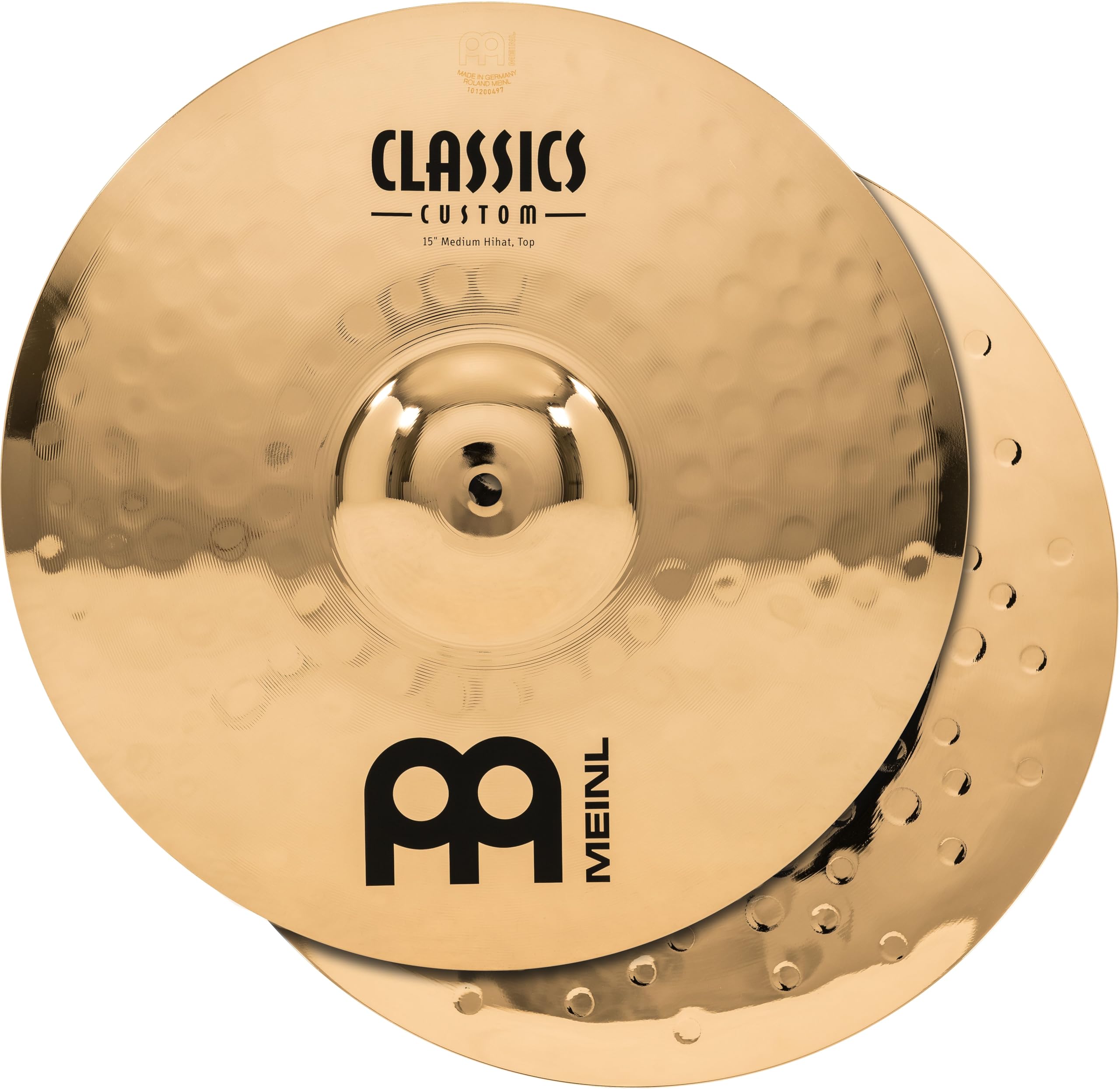 Meinl Cymbals Classics Custom Brilliant Hihat Medium Cymbal 15 inch (Video) for Drum Set (38,10cm) – Pair – B12 Bronze, Brilliant Finish, Made in Germany (CC15MH-B)