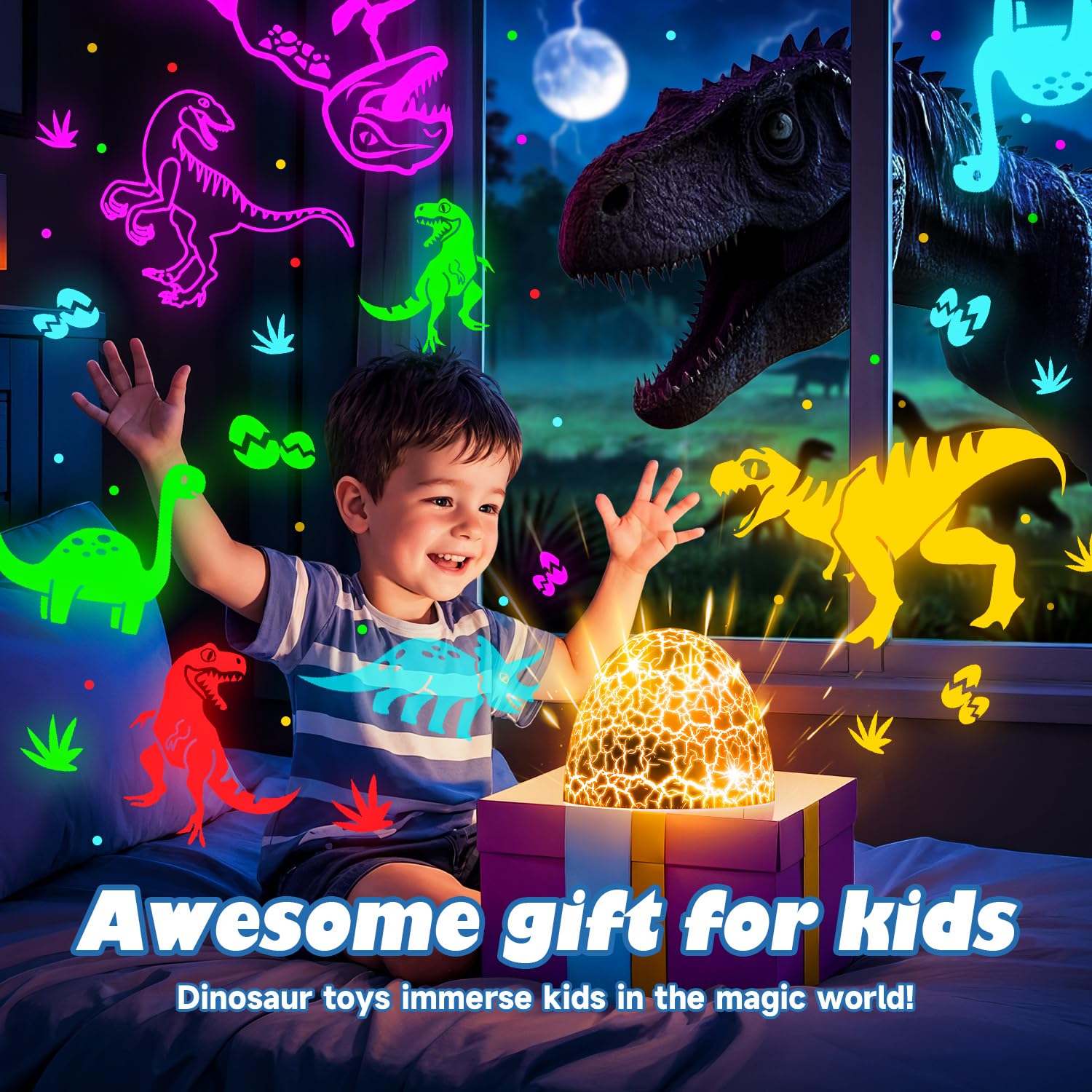 Dinosaurier Spielzeug Nachtlicht Kinder Projektor, 15 Musik Nachtlicht kinder Dinosaurier Spielzeug, 3 Filme+31 Farben Dino Lampe, Fernbedienung+Helligkeit+Timer Dino Ei, Junge 4 Jahre Geschenkideen 8