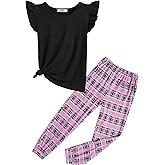 Arshiner Girls 2 Piece Outfits Sleeveless Ruffle Trim Tank Top and High Waist Soft Pants Set with Pockets
