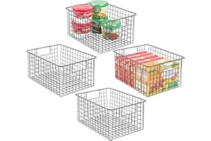 mDesign Metal Wire Food Storage Basket Organizer with Handles for Organizing Kitchen Cabinets, Pantry Shelf, Bathroom, Laundr