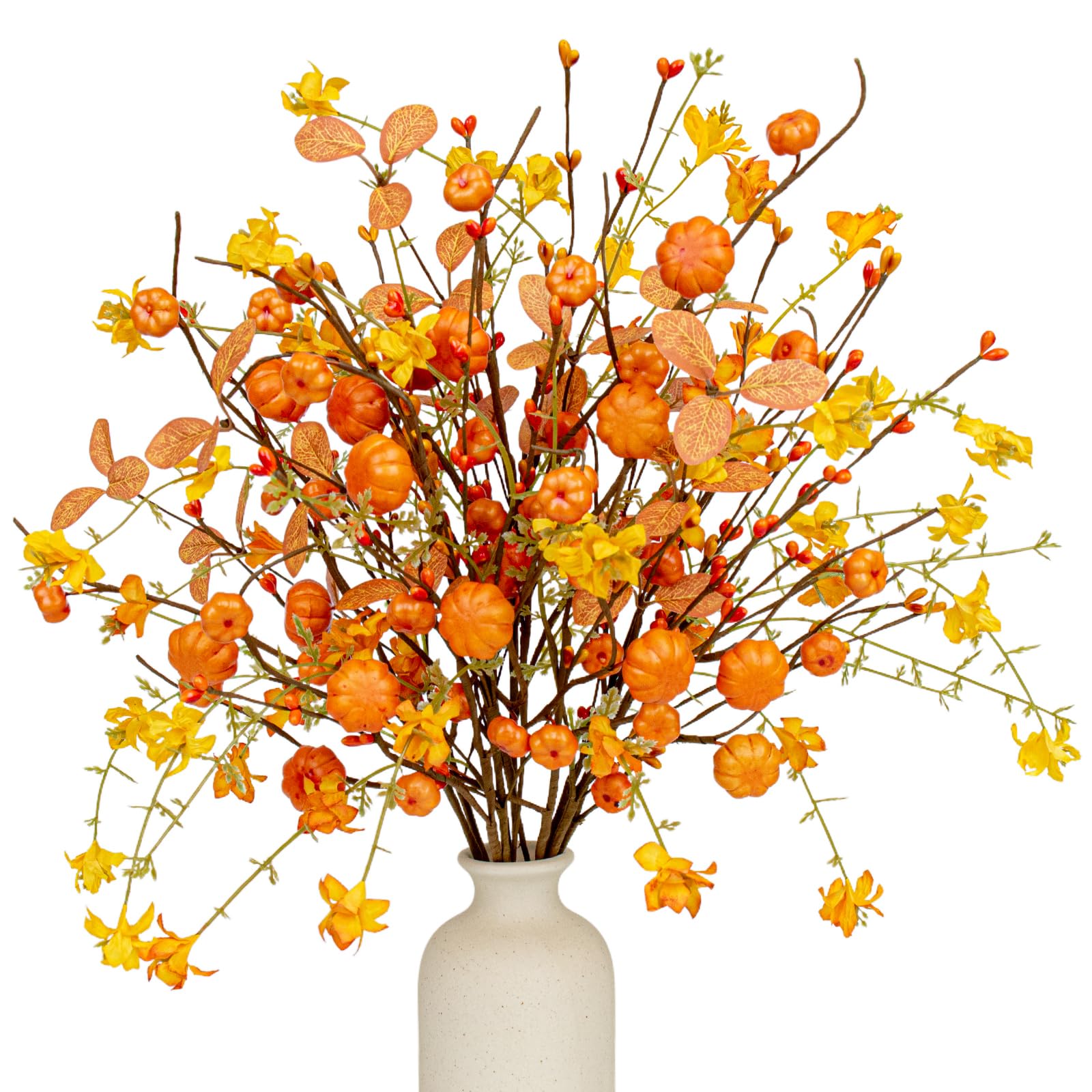 Photo 1 of VioletEverGarden Artificial Fall Stems 12 Pack Fall Floral Picks 17 Inch Pumpkin Stems with Wildflower Eucalyptus Leaf and Berries for Autumn Thanksgiving Harvest Holiday