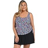Maxine of Hollywood Women's Scoop Neck Faux Tankini Swim Dress One Piece Swimsuit, Multi//Colorburst, 24