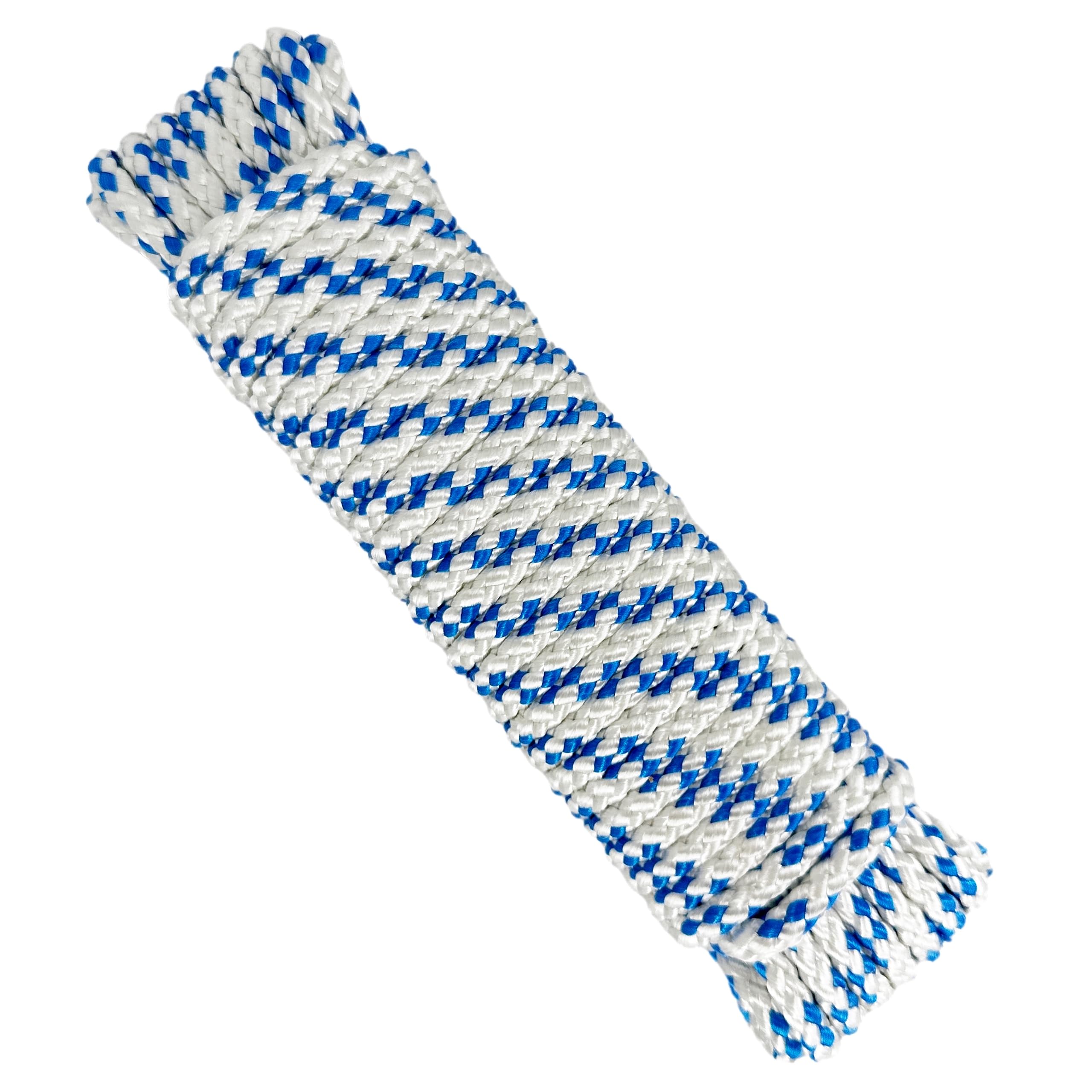 Polyester Rope Cord. Paracord. Braided High-Tenacity Nylon Cord. 6MM * 10M, Made in Spain. White with Blue