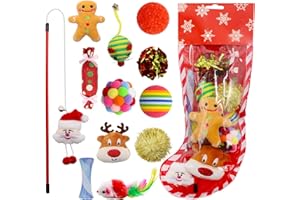 Yeghujar Christmas Stocking Cat Toys, 12PCS Xmas Cat Toy Set with Mouse, Squeaky Toys, Balls, Cat Teaser, Indoor Interactive Cat Gift