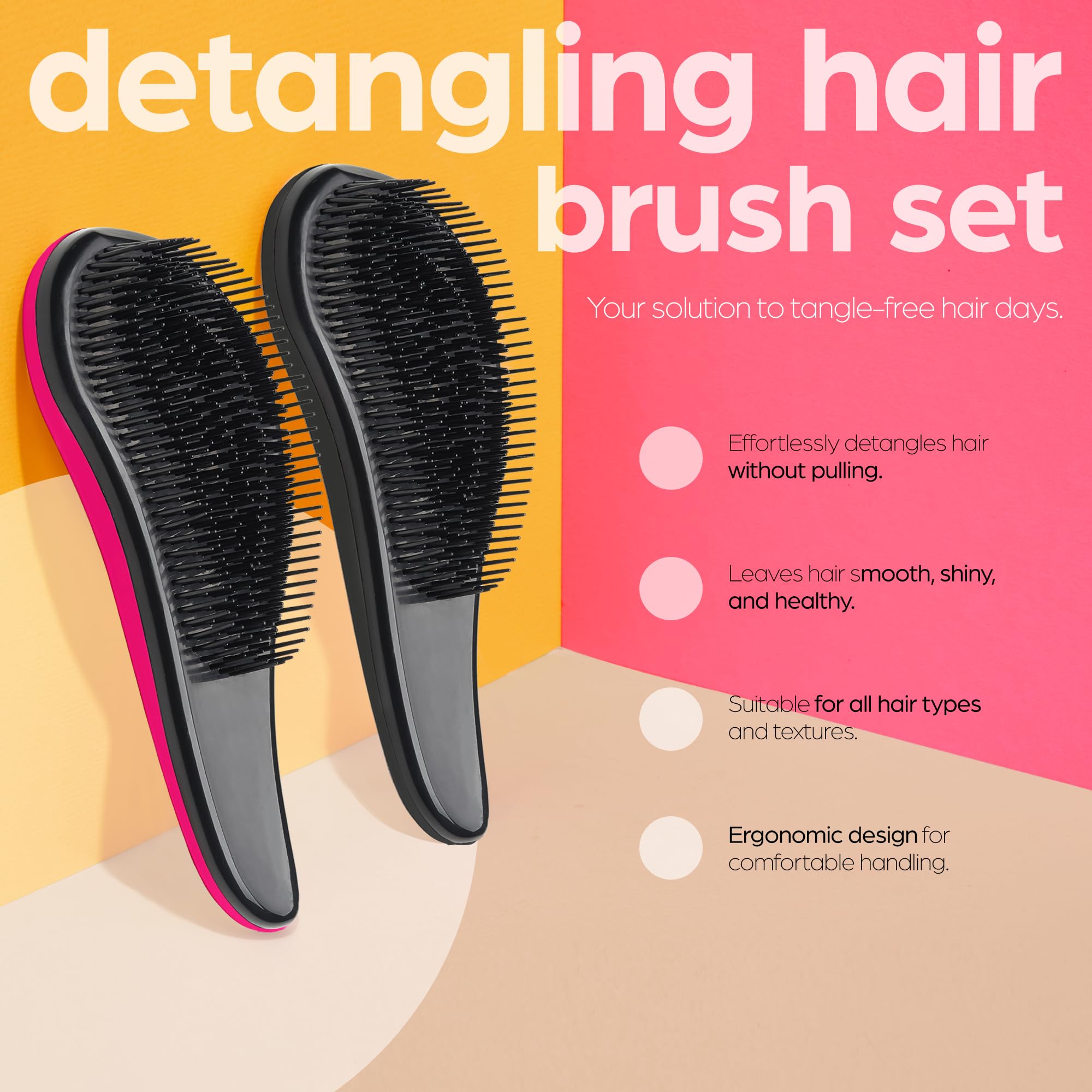 Artnaturals Detangling Hair Brush Set - (2 Piece Gift Set - Pink & Black) - Detangler Comb for Women, Men and Kids - Wet & Dry – Removes Knots and Tangles, Best for Thick and Curly Hair – Pain Free