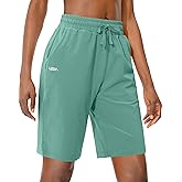Viodia Women's Bermuda 9"/11" Long Shorts with Pockets Cotton Sweat Shorts Jersey Knee Length Shorts for Summer